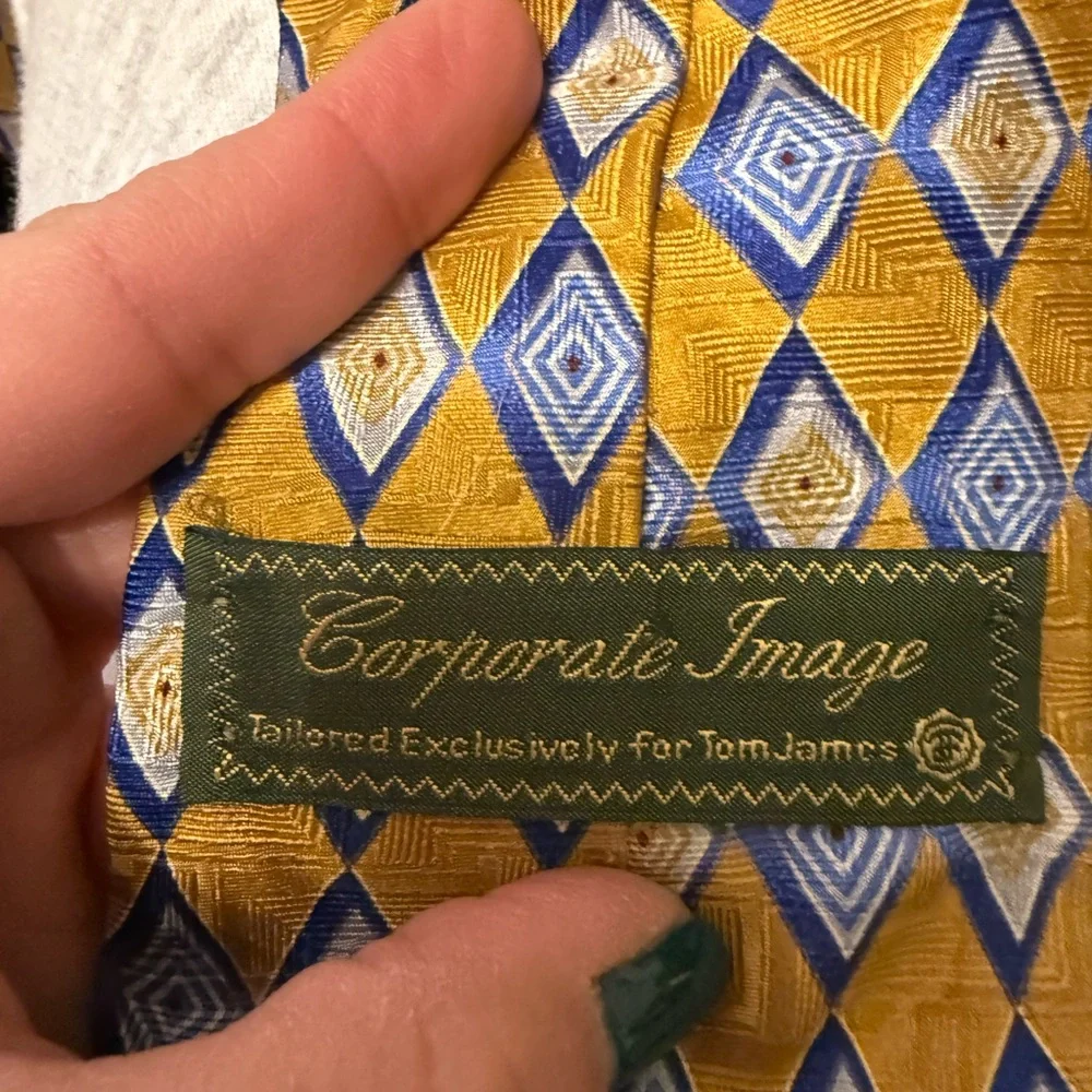 Corporate Image For Tom James Silk Geometric Patterned Tie in Blue and Gold